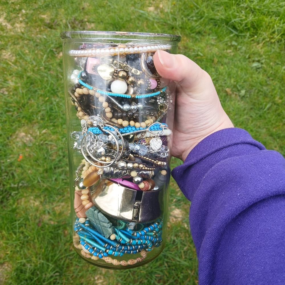 Assorted Jewelry Collection in Glass Jar